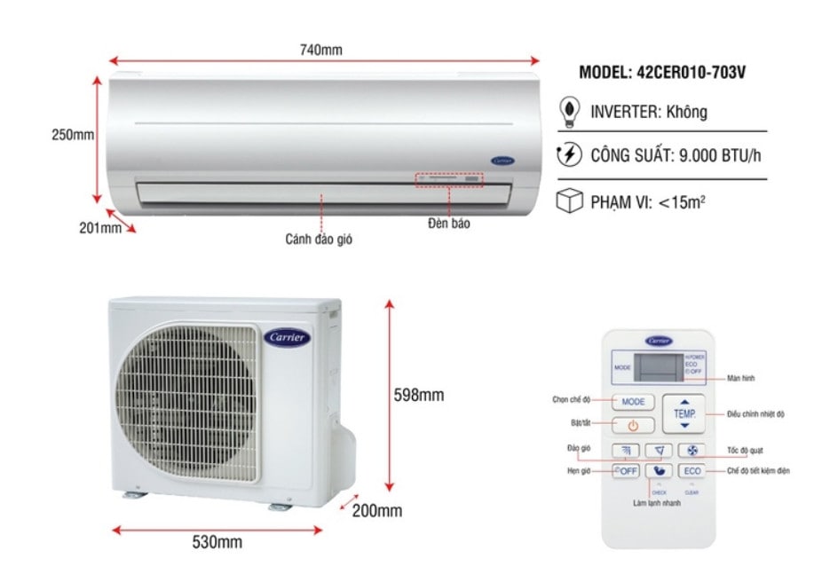 Máy Lạnh Carrier 1 HP 38CER010-703V42CER010-703V  Gas R410a