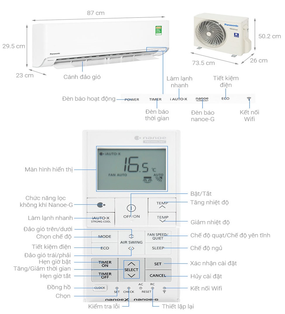 Máy Lạnh Treo Tường Panasonic inverter 1HP CUCS-U9ZKH-8